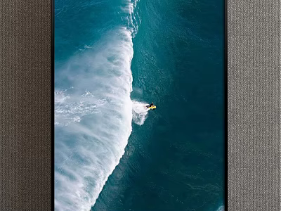 Aerial View Seascape Landscape With Massive Ocean Wave White Foam And Surfer In Yellow Surfing 3d model