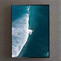 Aerial View Seascape Landscape With Massive Ocean Wave White Foam And Surfer In Yellow Surfing