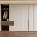 Modern White Wardrobe With Open Storage Section Hanging Clothes And Wooden Drawers