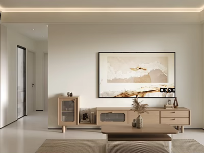 Simple Modern Living Room Interior TV Stand With Decorative Painting Side Cabinet And Coffee Table 3d model