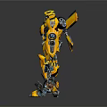 Yellow Robot Character With Intricate Metallic Mechanical Design And Standing Pose 3d model