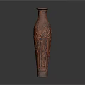 Elegant Red Ceramic Vase With Intricate Floral Carvings And Classic Design