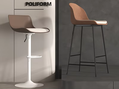 Modern Bar Stools With Brown White Black Upholstered Seats And Metal Frame In Minimalist Interior 3d model