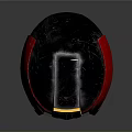 Combat Weapon Helmet With Shiny Silver Red Yellow Details And Metallic Surface Design
