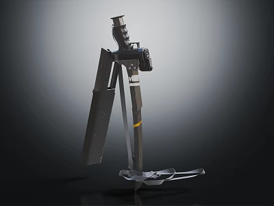 Tactical Mechanical Weapon With Tripod Stand Metal Blades And Yellow Strap 3d model