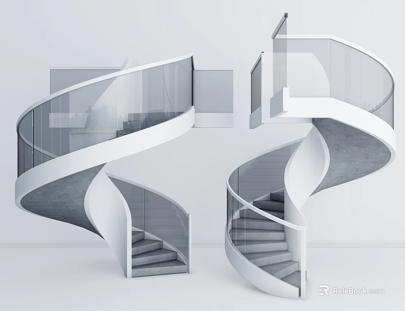 Modern Spiral Staircase With Glass Railings White And Gray Design For Contemporary Interior Spaces 3d model 