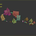 Multiple Wooden Houses Model With Various Roof Styles And Fence Details