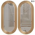 Two Oval Shaped Mirrors With Golden Frames Reflecting Interior Space 3d model