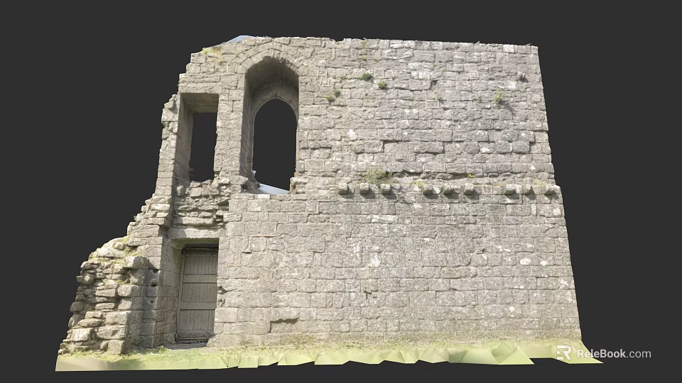 Medieval European Architecture Ancient Stone Structure With Arched Windows And Ruins 3d model 