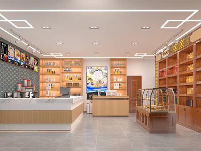 Modern Specialty Store Interior With Shelves Products Display Cases And Counter 3d model