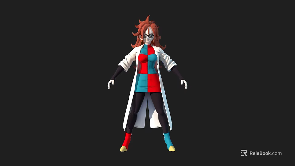 Game Movie Character With Red Hair Long White Coat Red Blue Outfit And Black Pants 3d model 