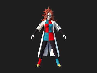 Game Movie Character With Red Hair Long White Coat Red Blue Outfit And Black Pants 3d model