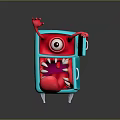 Blue Square Character With Red Monster Features Big Eye Sharp Teeth And Sticking Tongue