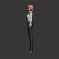 Child with Pink Hair Wearing White Shirt Tie Dark Pants and Brown Shoes Arms Outstretched