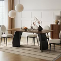Modern Walnut Dining Table Set With Soft Upholstered Chairs For Cozy Bright Home Dining Room