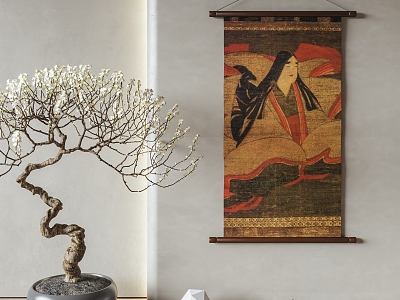 New Chinese Zen Hanging Painting Scroll Hanging Painting Wall Decoration Wall Decoration Japanese Style Hanging Painting Zen Plant Potted Plant 3d model