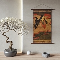 New Chinese Zen Hanging Painting Scroll Hanging Painting Wall Decoration Wall Decoration Japanese Style Hanging Painting Zen Plant Potted Plant 3d model