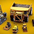 Yellow Construction Utility Vehicles Including Dump Truck Excavator Loader And Crane