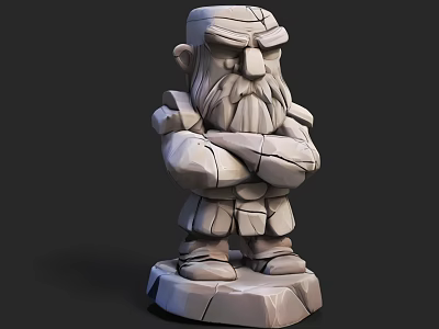 Stone Carved Bearded Human Sculpture With Crossed Arms And Cracked Pedestal Base 3d model
