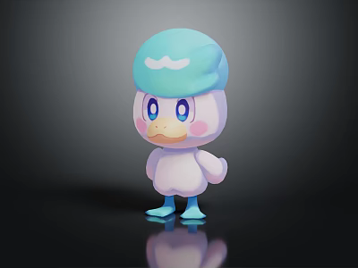 Cute 3D Cartoon Character Creature With Blue Cloud Hat White Body And Pink Cheeks 3d model