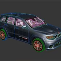 Silver Jeep SUV With Sporty Design Black Wheels Red Brake Calipers And Roof Rack