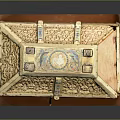 Ancient Golden Carved Box With Intricate Animal Motifs Decorative Details And Wooden Base