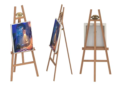 Wooden Easel Stand With Canvas Board And Painting Art Supplies 3d model