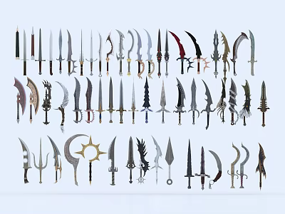 Intricate Sculpture Carvings Of Various Weapon Designs Like Swords Daggers And Blades 3d model