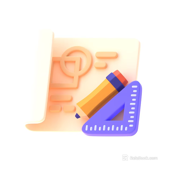 Creative Drawing Stationery With Pencil Triangular Ruler And Design Paper For Art Projects 3d model 