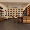 Elegant Wine Cellar Interior With Wooden Racks Barrels Bar Counter And Sofa