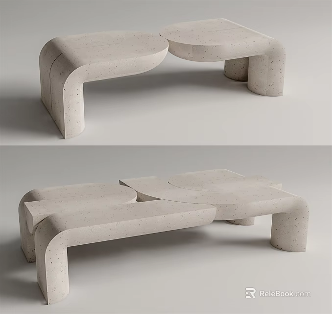 Modern Concrete Public Chair Design With Curved Structure And Modular Shape 3d model 