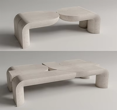 Modern Concrete Public Chair Design With Curved Structure And Modular Shape 3d model