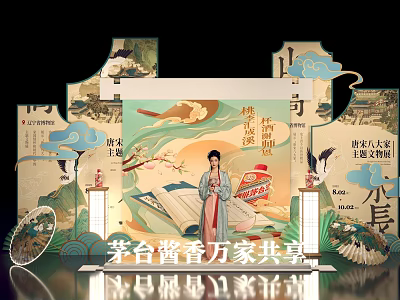 Traditional Style Moutai Sauce Flavor Liquor Sharing Scene With Ancient Figure And Clouds 3d model