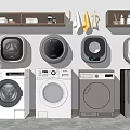 Various Washer Designs Displayed In Modern Indoor Showroom With Shelves Towels And Plant