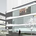 Modern Commercial Complex With Interconnected Walkways Green Roof And Plaza Area