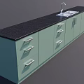 Elegant Kitchen Wall Cabinets Interior Design With Light Green Finish Black Countertop And Sink