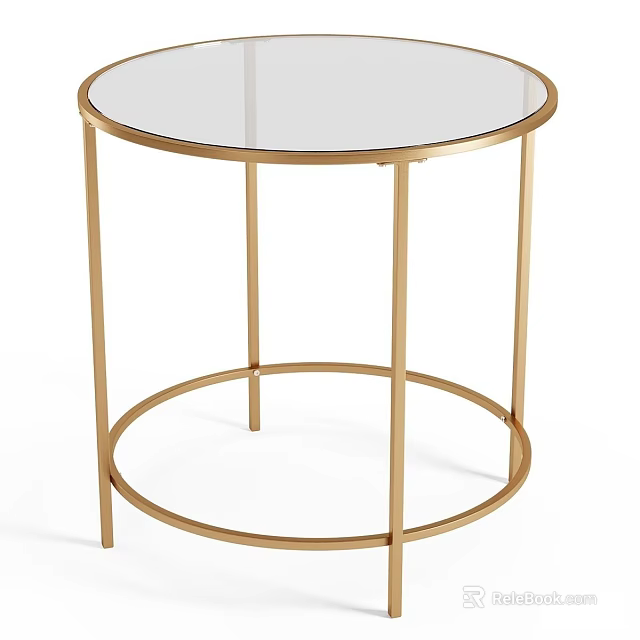 Modern Round Coffee Table with Glass Top and Gold Metal Frame 3d model 