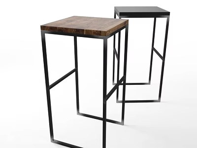 Modern Bar Stools with Wooden Top and Black Metal Frame Design 3d model