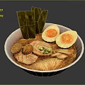 Delicious Ramen Bowl with Soft Boiled Eggs Sliced Meat Nori Pickled Daikon and Scallions