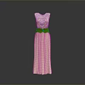 Sleeveless Long Dress With Colorful Pattern Orange Belt And Pleated Skirt