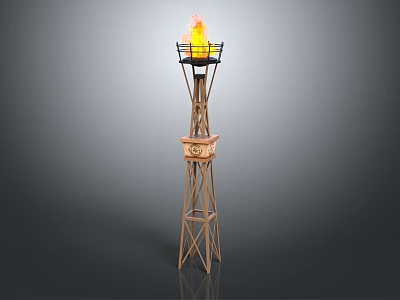 Sports Equipment Torch Stand With Flaming Top And Tower Structure For Events 3d model