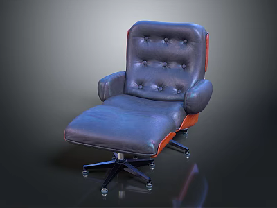 Comfortable Tufted Leather Lounge Chair With Padded Armrest Footrest And Rolling Casters 3d model