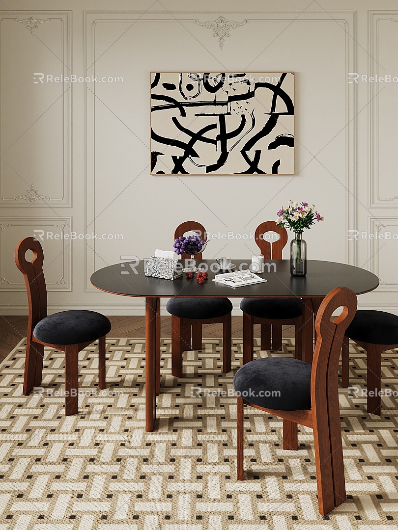 Middle style dining table and chair 3d model