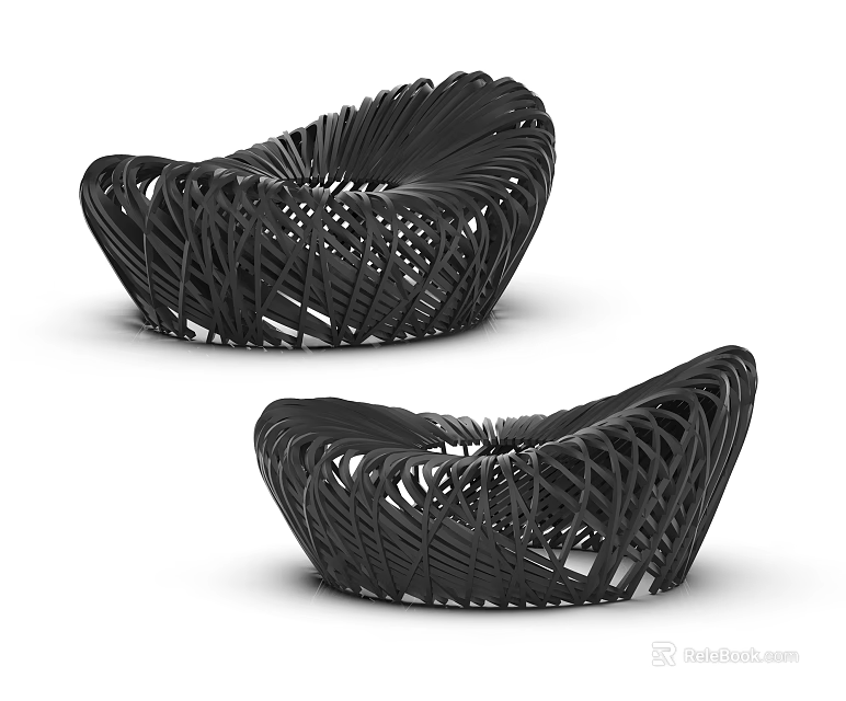 Stylish Black Woven Modern Chairs With Intricate Structure And Smooth Curves 3d model 