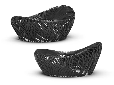 Stylish Black Woven Modern Chairs With Intricate Structure And Smooth Curves 3d model