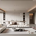 Modern Living And Dining Room Interior With White Sofa Coffee Table And Lighting 3d model