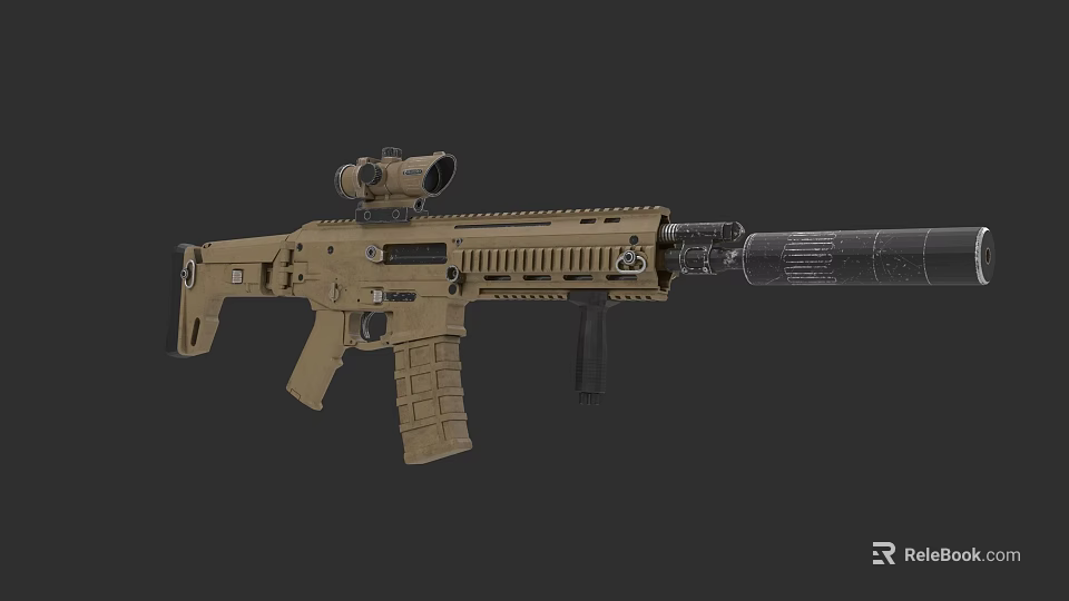 Tan Modern Tactical Rifle With Scope Magazine And Rail System Design 3d model 