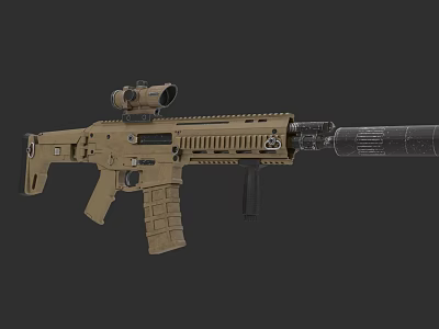 Tan Modern Tactical Rifle With Scope Magazine And Rail System Design 3d model