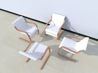 Four Modern Leisure Chairs With White Cushion And Wooden Frame For Living Room 3d model