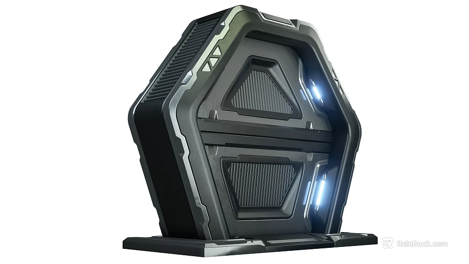 Futuristic Hexagonal Tech Structure With Blue LED Lights And Geometric Panels 3d model